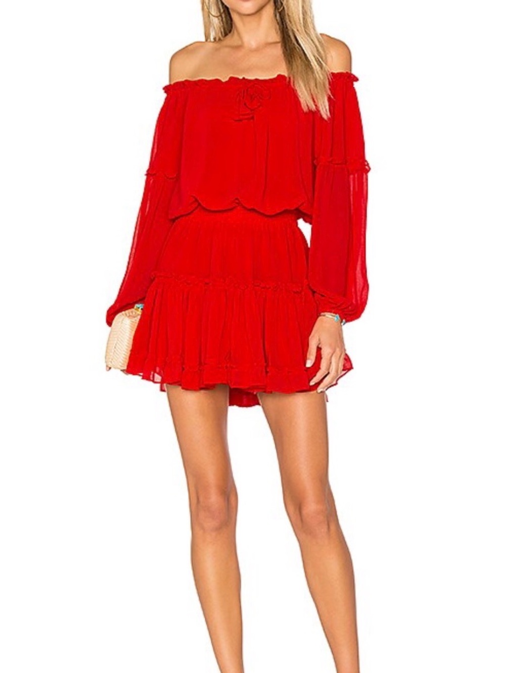 Off-Shoulder Red Tiered Mini Dress